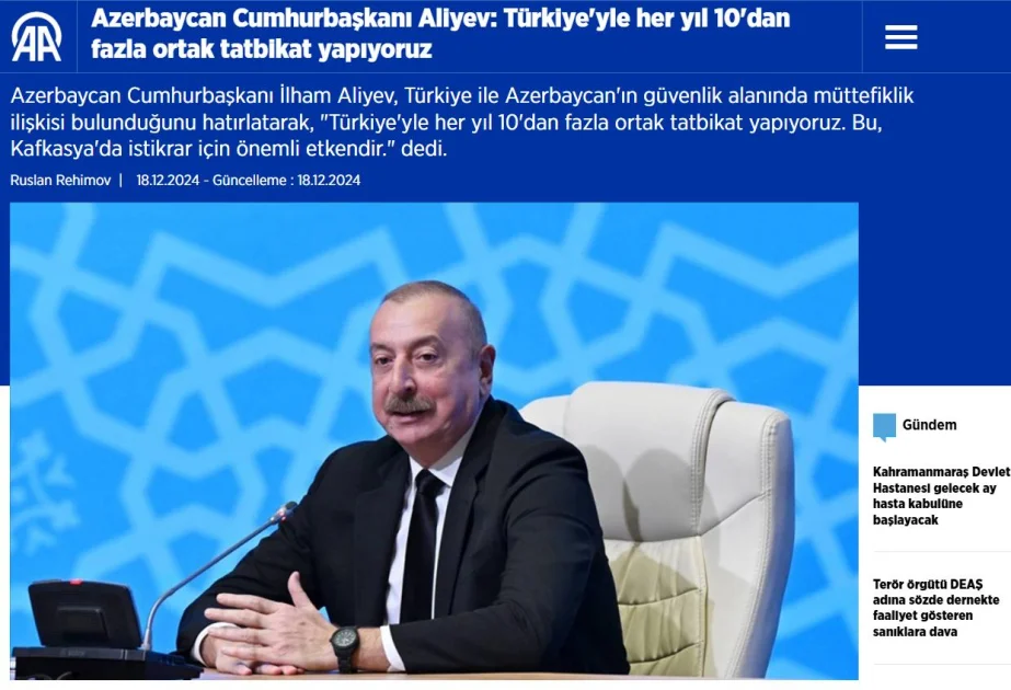 Türkiyə və ŞKTC mediası Prezident İlham Əliyevin Ümumrusiya Televiziya və Radio Yayımı Şirkəti və Rusiyanın “RİA Novosti” agentliyinə müsahibəsini geniş işıqlandırıb AZƏRTAC