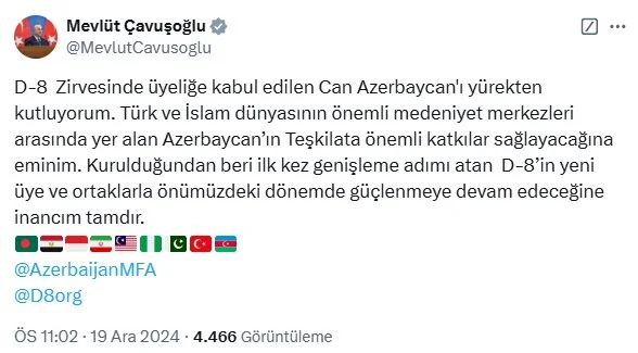 Mövlud Çavuşoğlu Azərbaycanı təbrik etdi FOTO