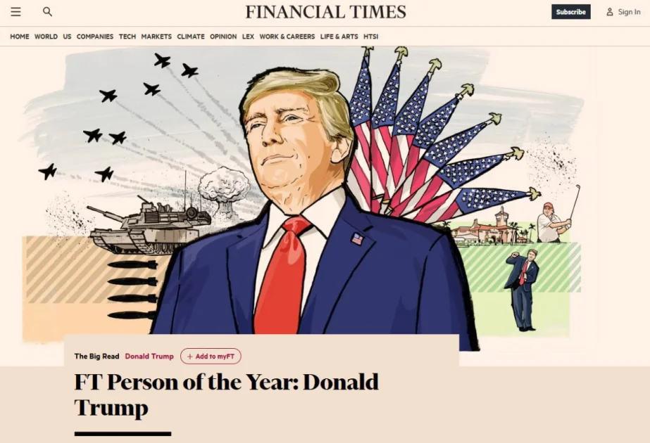 Donald Tramp “Financial Times” qəzeti tərəfindən “İlin adamı” seçilib AZƏRTAC