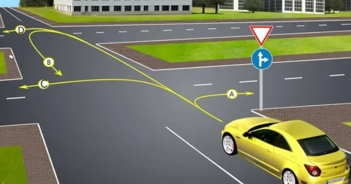 Sürücü bu yolayrıcında hansı istiqamətlərə hərəkət edə bilər? DOĞRU CAVAB