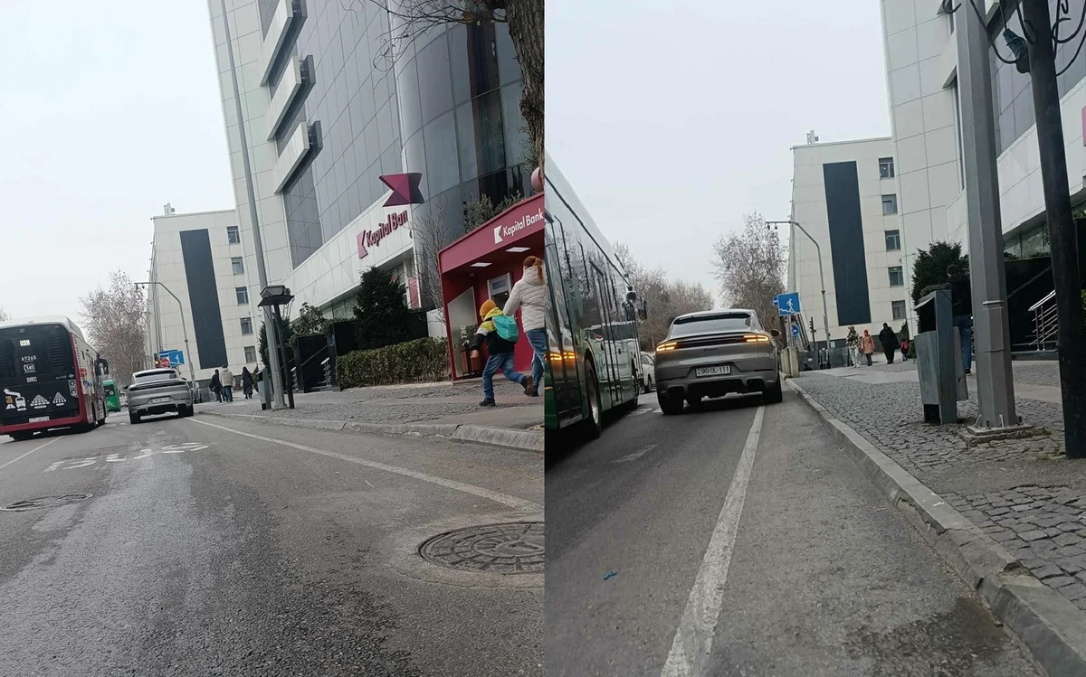 Avtobus zolağını zəbt edən sürücü çətin vəziyyət yaratdı