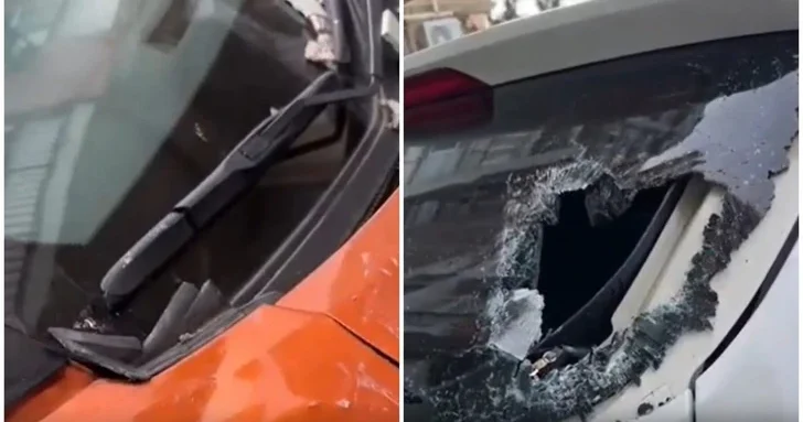 Обрушение балкона в жилом доме в Баку, несколько припаркованных авто получили повреждения