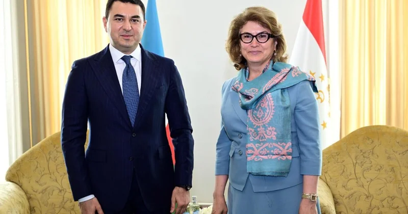 Adil Kərimli Düşənbədə tacik həmkarı ilə görüşüb FOTOLAR