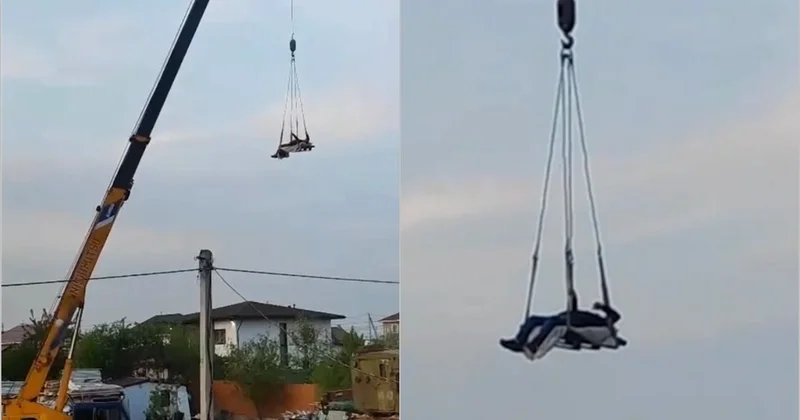 Rusiyada kranla əyləncə : Fəhlələrdən təhlükəli şou