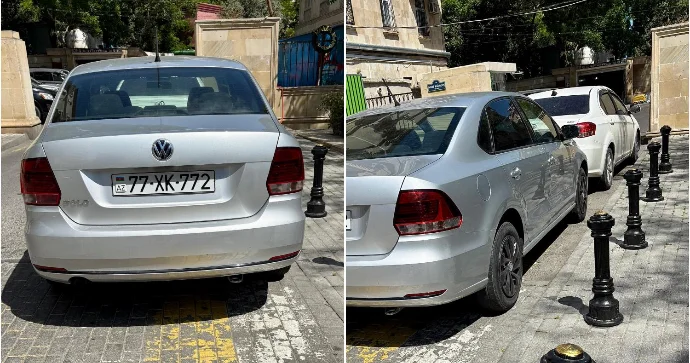 Səkinin önünü kəsib piyadaları çətin vəziyyətdə qoyan sürücü 77 XK 772 FOTO