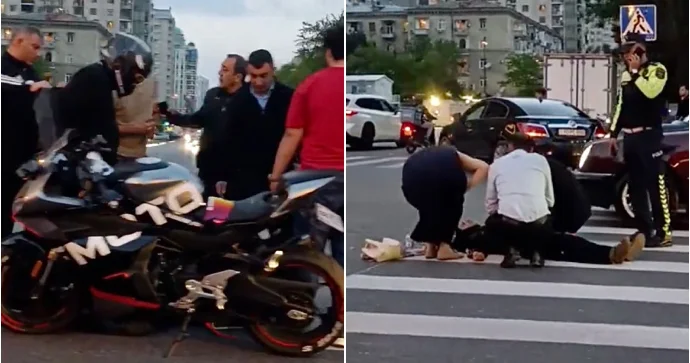 Bakıda motosiklet keçiddən keçən qadını vurub yerə sərdi VİDEO