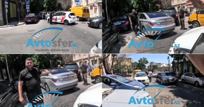 Yolun ortasında maşın saxlayıb taksi sürücüsünə “siqnal vermə” deyə irad tutdu VİDEO