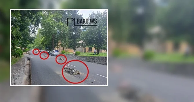 Şəkinin mərkəzində yeni salınan yolu dəlik deşik etdilər