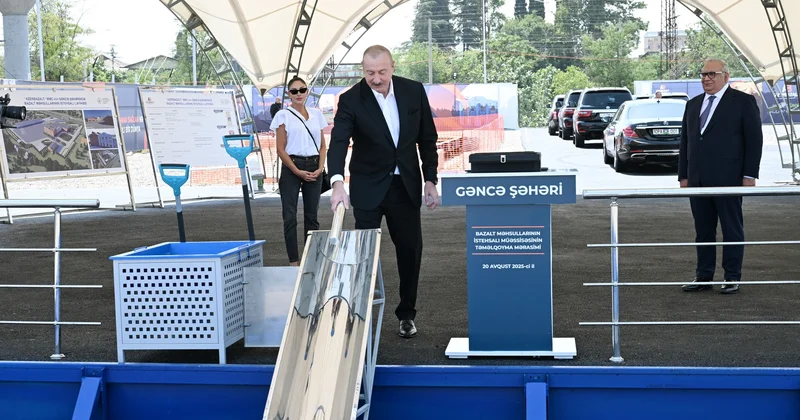 Prezident Gəncədə yeni müəssisənin təməlini qoyub