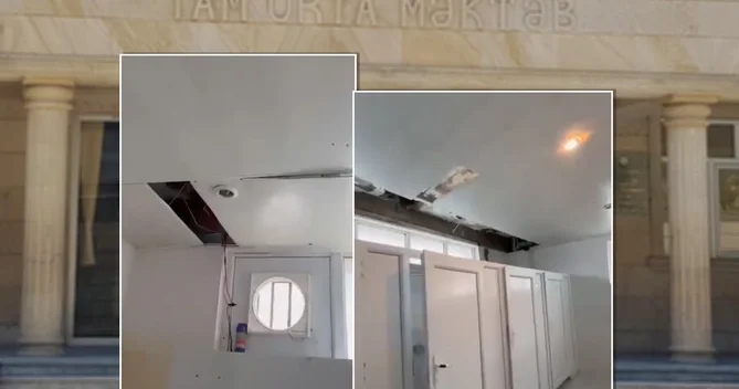 Bakı məktəbində təhlükə Ayaqyolunun tavanı qəzalı vəziyyətdədir