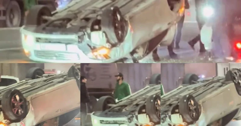 Bakıda TIR la toqquşan minik avtomobili aşdı VİDEO