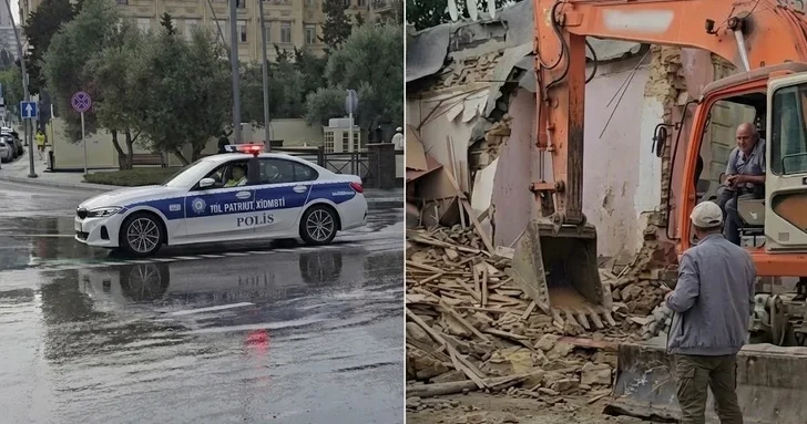 Падение груза во время демонтажных работ привело к прорыву водопровода в Баку