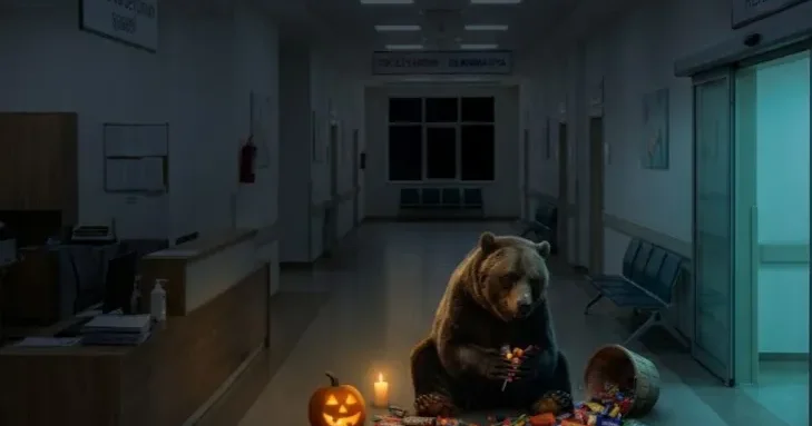 Ayı xəstəxanaya girib Halloween konfetlərini YEDİ