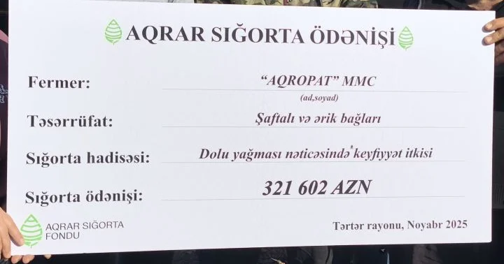 Azərbaycanda ilk dəfə meyvənin dəyərinin azalması üzrə aqrar sığorta ödənişi edilib