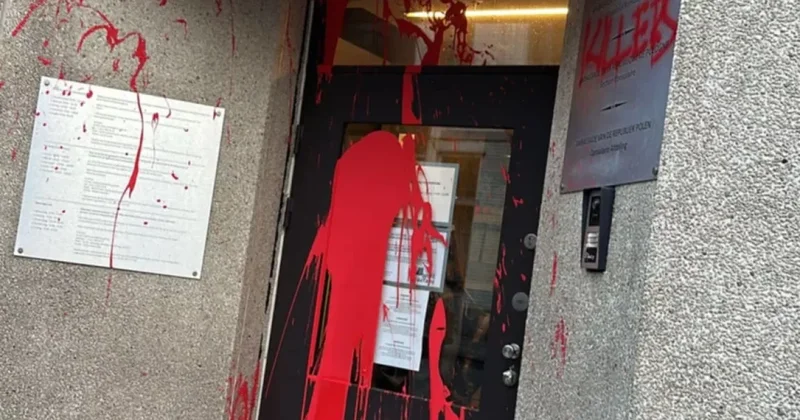 Консульство Польши в Брюсселе облили красной краской ФОТО