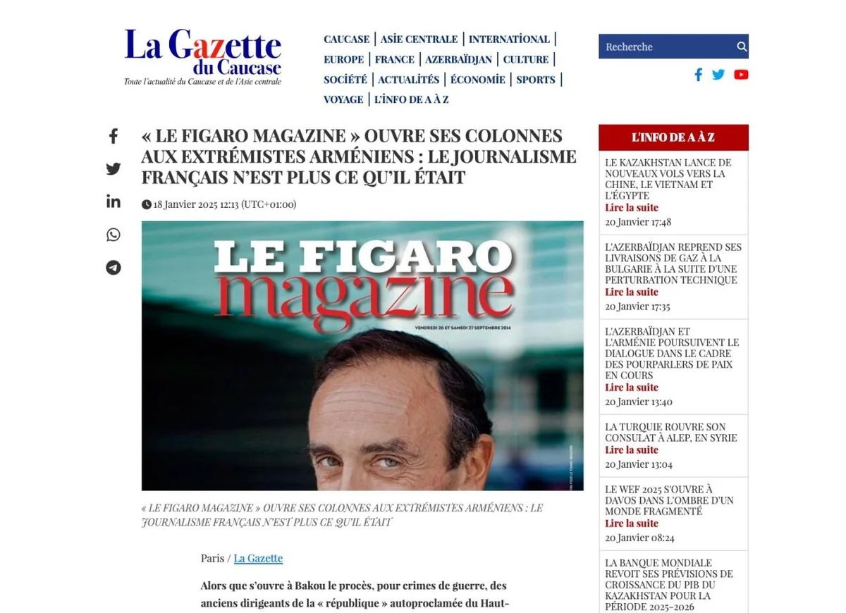 La Gazette du Caucase erməni ekstrimizminə xidmət göstərən fransız KİV i ifşa edir