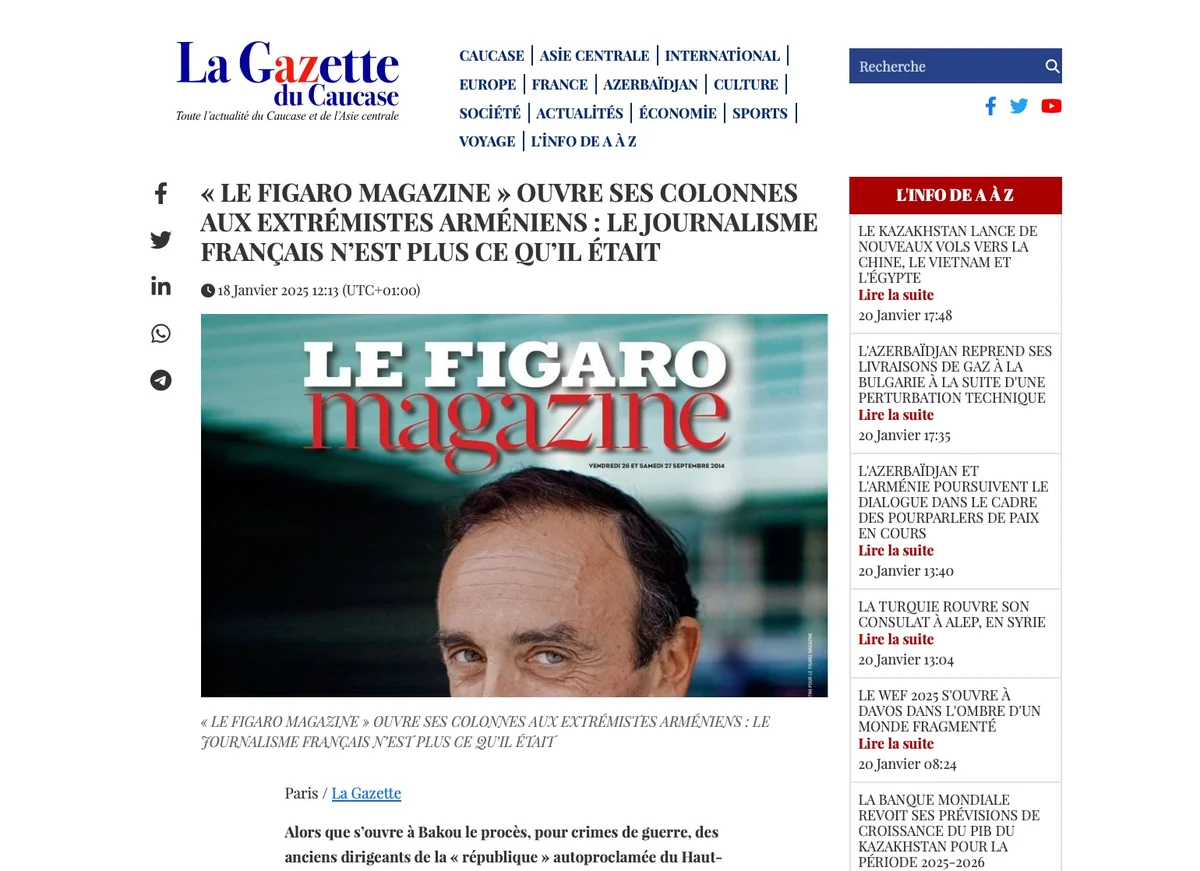 La Gazette du Caucase разоблачает французские СМИ за содействие армянскому экстремизму