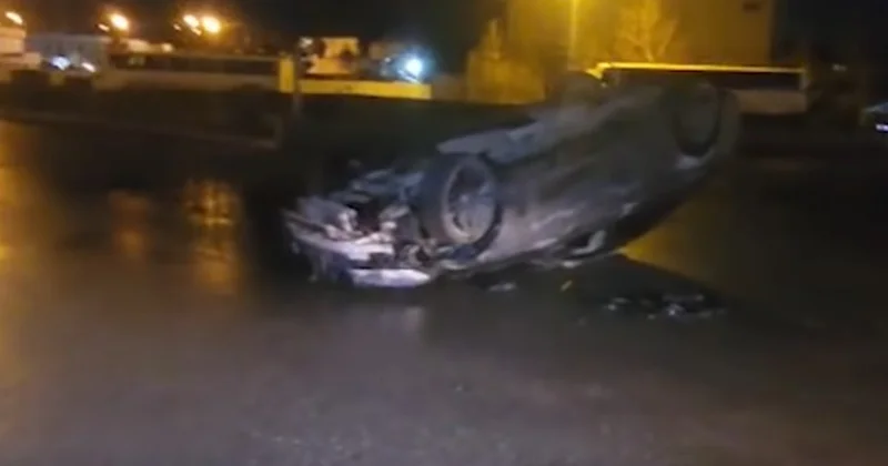 Buzlu yolda sürüşən maşın aşdı Video