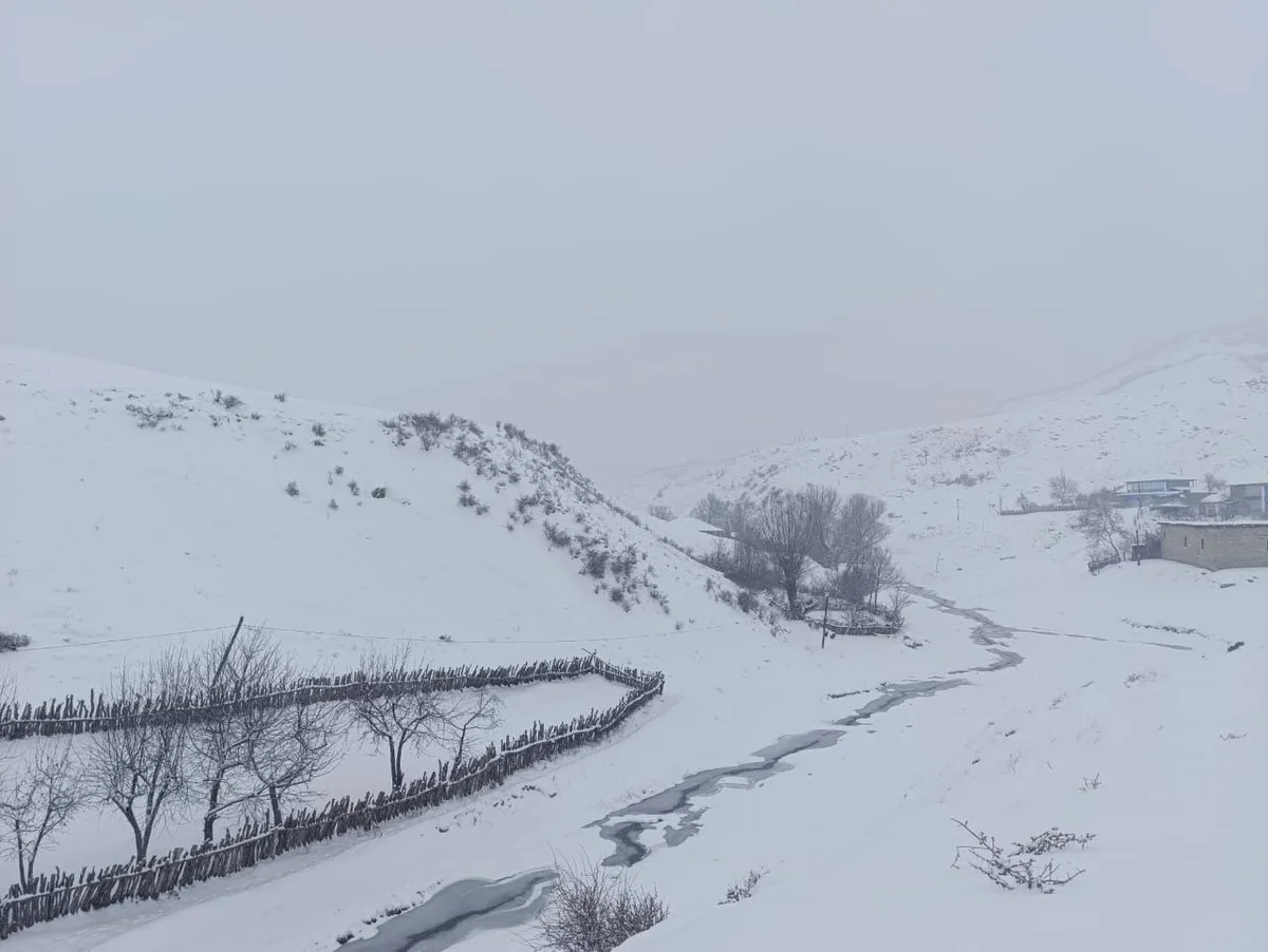 Altıağac qəsəbəsində qarlı havanın füsunkar mənzərəsi FOTO