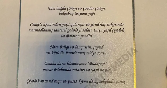 Prezidentlərə təqdim olunan yemək menyusu Foto