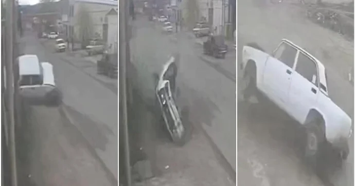 Əyləci çəkən sürücü qəza törətdi; “VAZ” dəfələrlə hasara çırpıldı VİDEO