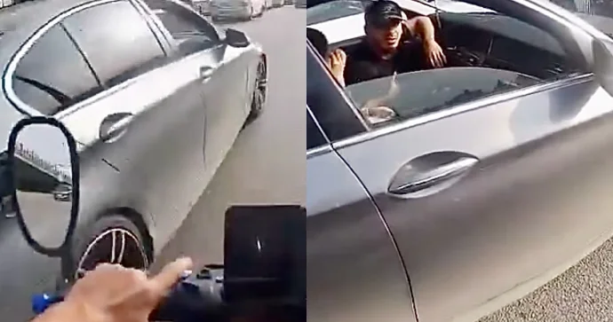Motosikletçini təhlükəyə atan sürücü görün etiraza nə cavab verdi VİDEO