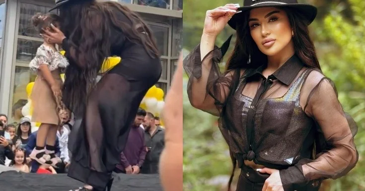 Səhnədə azyaşlı qızı başından tutub qaldırdı Video