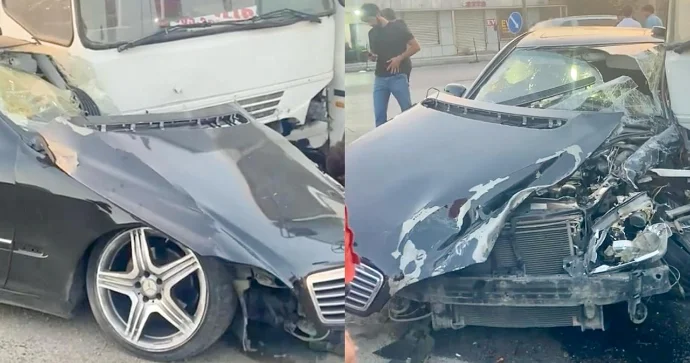 Xırdalanda ağır qəza: “Mercedes” avtobusa girdi, sürücüsü möcüzəvi şəkildə sağ qaldı VİDEO