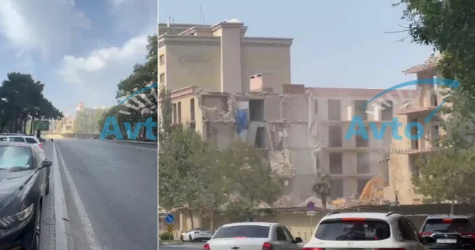 “Naxçıvan” hoteli söküldü; ətrafı toz bürüyüb VİDEO