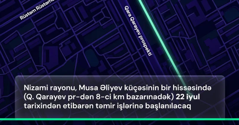 Musa Əliyev küçəsində nəqliyyat vasitələrinin hərəkəti məhdudlaşdırılacaq