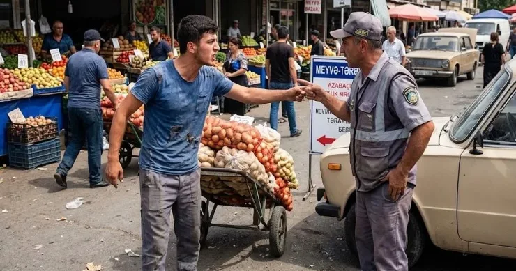 Şəmkir bazarında İNSİDENT: arabaçı “parkovşik”i döydü