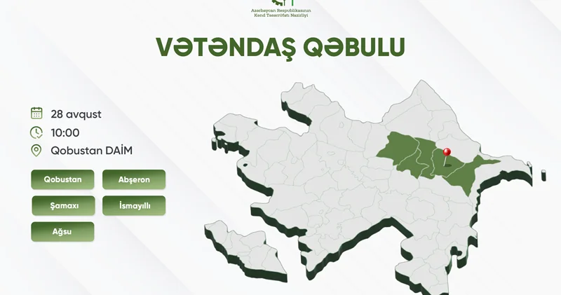 Kənd təsərrüfatı naziri Məcnun Məmmədov Qobustanda vətəndaşları qəbul edəcək