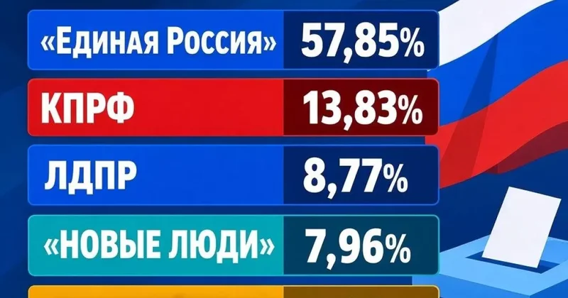 Единая Россия получает на выборах в Госдуму 57,85 процентов голосов После обработки 83,52% протоколов