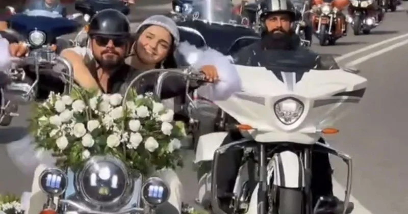 Bakıda qeyri adi toy karvanı Hər kəs motosikletlə gəldi VİDEO