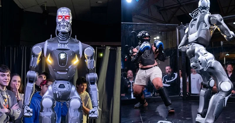 İnsan robotla döyüşdü: San Fransiskoda qeyri adi qarşılaşma VİDEO