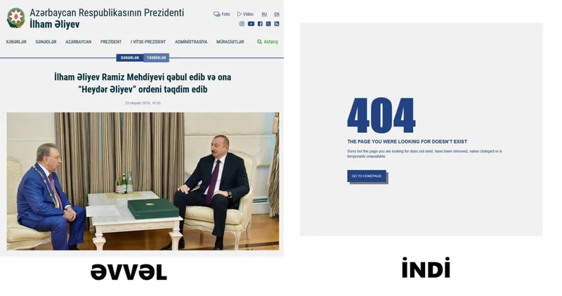 Prezidentin saytı Ramiz Mehdiyevin xəbərini və fotosunu sildi