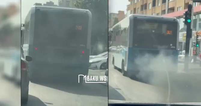 209 nömrəli avtobus yolda tüstü buraxaraq hərəkət edib