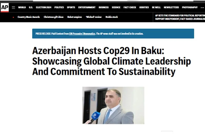 Vasif Həsənli dünyaca nüfuzlu Associated Press agentliyində COP29dan yazdı Azərbaycanda özəl xəbərlər, araşdırmalar, təhlillər və müsahibələrin tək ünvanı