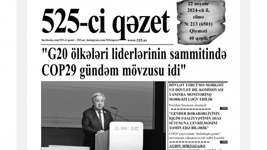 525ci qəzet “525ci qəzet”in 22 noyabr sayında nələr var? ANONS