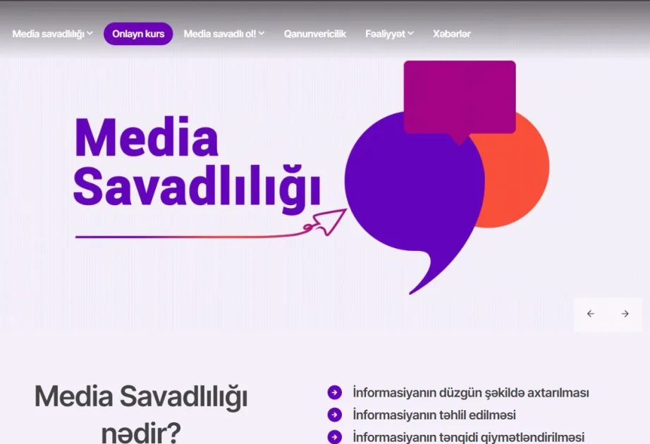 “Media savadlılığı” həftəsi çərçivəsində “” platformasında onlayn kurs istifadəyə verilib AZƏRTAC