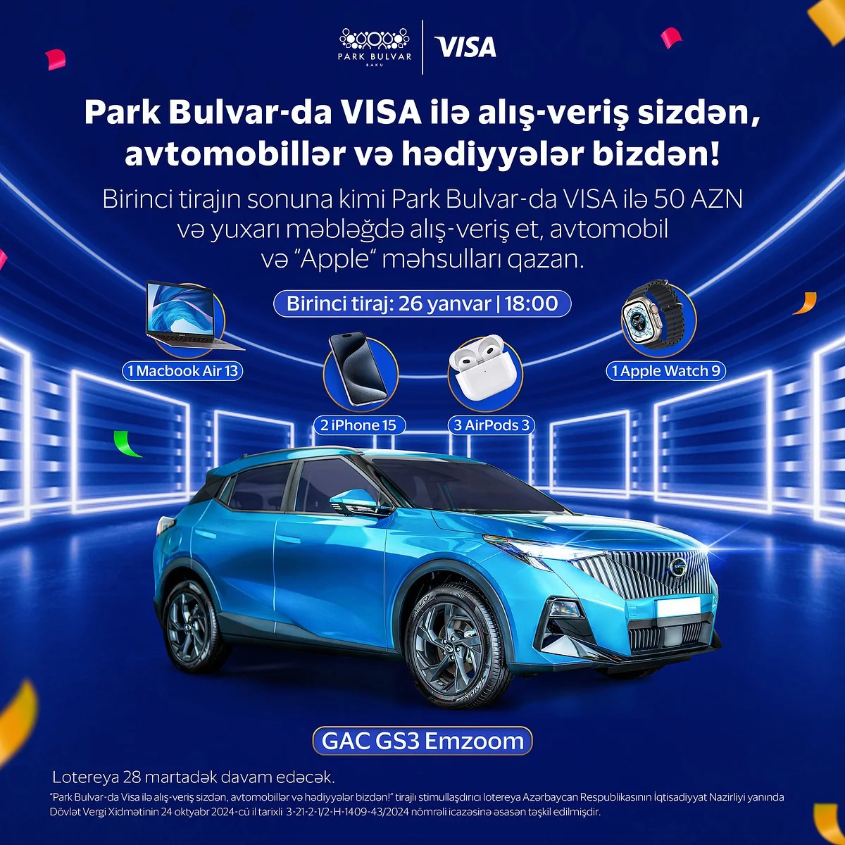 “Park Bulvar”da VİSA ilə möhtəşəm lotereyanın 1 ci tirajı keçiriləcək