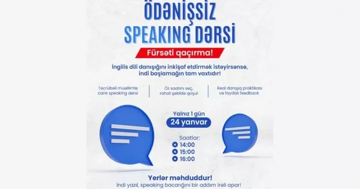 UniDestin Təhsil Mərkəzində ödənişsiz İngilis dili Speaking dərsləri təşkil olunur