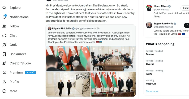 Prezident İlham Əliyev Latviya Prezidentinin ölkəmizə səfəri ilə bağlı paylaşım edib