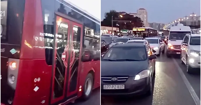 Prospektdə qayda pozan avtobus sürücüləri yarım saat tıxacda gözlətdi SƏBƏB NƏDİR? VİDEO