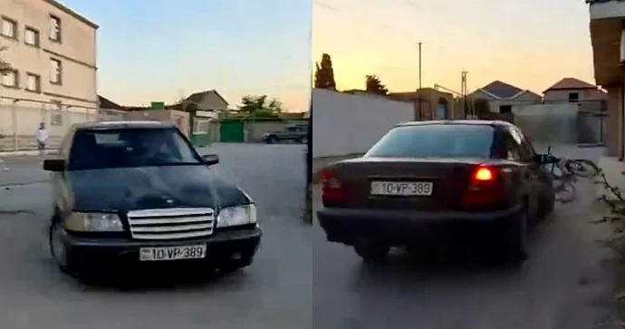 Məktəbin qarşısında təhlükəli manevr: Sürücü döngəyə sərt daxil olub… VİDEO