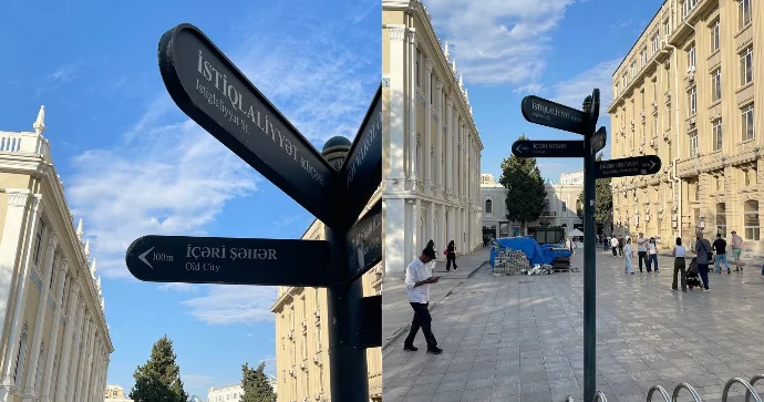 Bakının mərkəzində istiqamət lövhəsi səhv göstərir? Memardan İDDİA FOTO