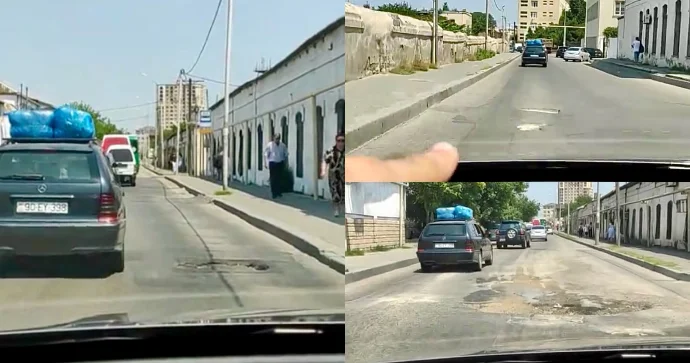 Bu yolda çuxurlar sürücüləri çətin vəziyyətə salır VİDEO