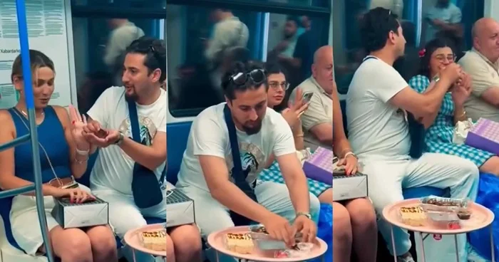 Metroda süfrə açıb insanlara zorla yemək yedirtdi VİDEO