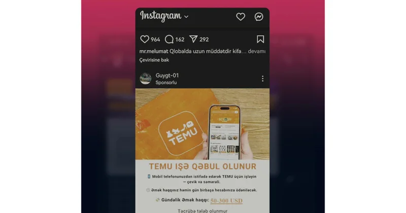 Sosial şəbəkələrdə “Temu” adından saxta qazanclar vəd edilir Xəbərdarlıq
