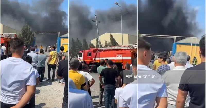 Aşağı Güzdək qəsəbəsində boya zavodunda yanğın başlayıb FOTO